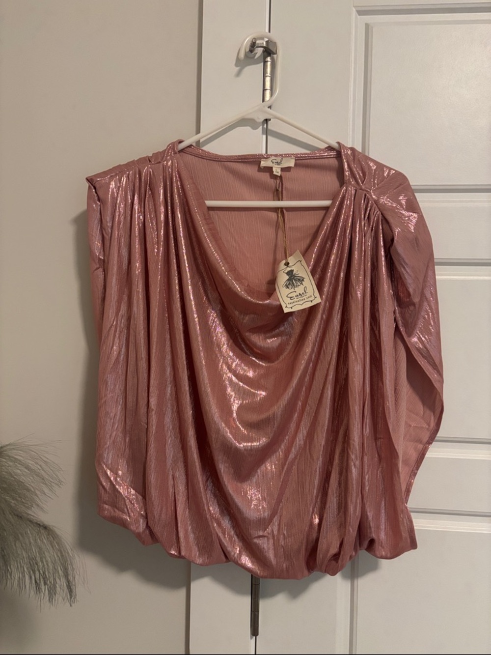 NWT Rose Gold Satin Drapey Blouse Romantic Feminine